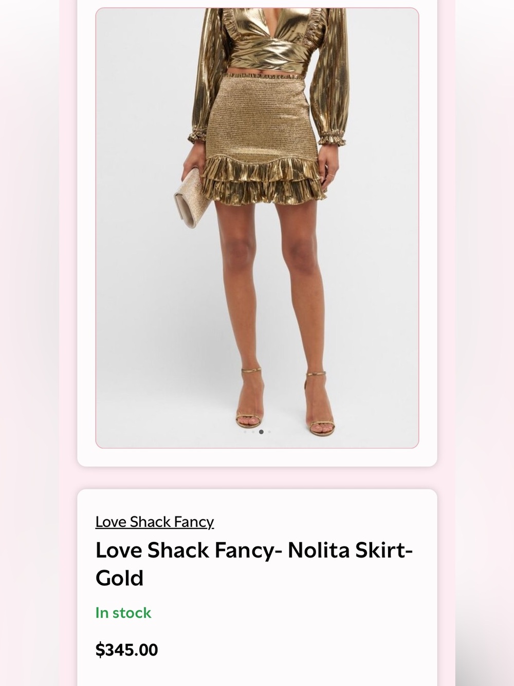 LoveShackFancy Metallic Gold Ruffle Mini Skirt - Picture 4 of 4